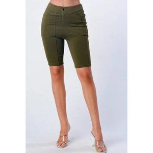 Women’s Olive Zip Up Biker Shorts
